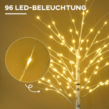 Mesteacăn artificial cu lumini LED, scoarță albă, 180 cm