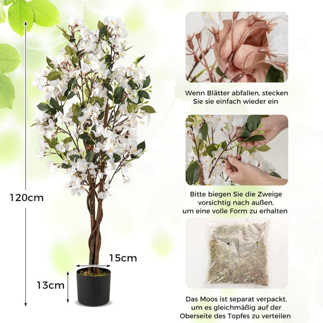 Arborele de Bougainvillea Artificial, 120 cm, Flori Albe