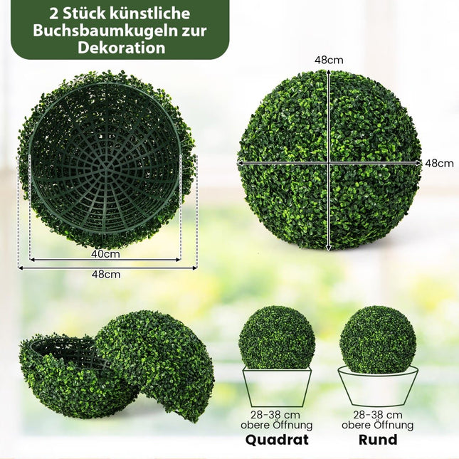 Bile artificiale din buxus, 48 ​​cm, rezistente la UV, set de 2