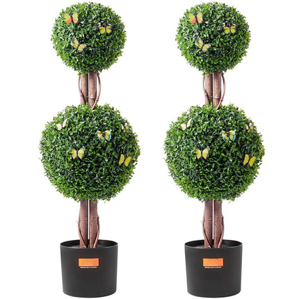 Artificial Boxwood Double Ball Topiary Trees, 36 Inch, Set of 2