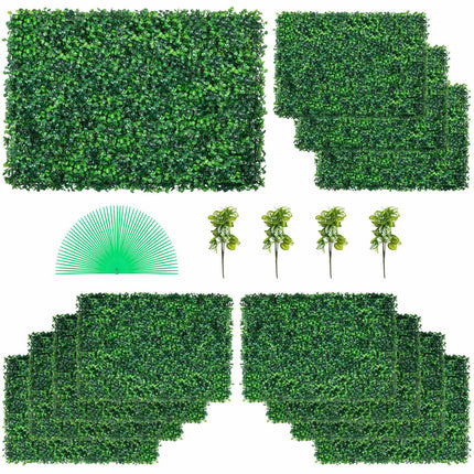 Artificial Boxwood Hedge Wall Panels, 12-Pack, UV 24x16 In