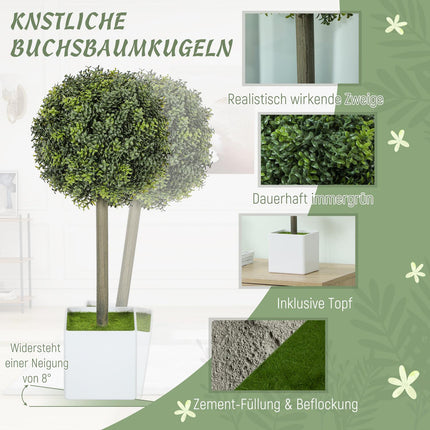 Set de topiari din lemn de cimi artificial, 45 cm, rezistent la UV