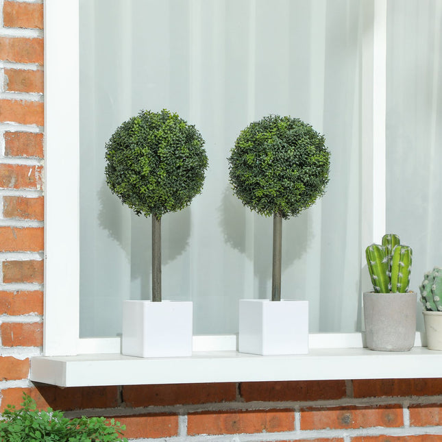 Set de topiari din lemn de cimi artificial, 45 cm, rezistent la UV