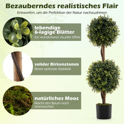 Buxus artificial cu ghiveci, 90 cm, set de 2