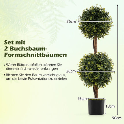 Buxus artificial cu ghiveci, 90 cm, set de 2
