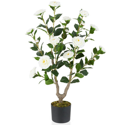 Camelia Artificiala, 90 cm, Flori Albe, In ghiveci