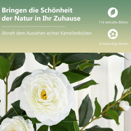 Camelia Artificiala, 90 cm, Flori Albe, In ghiveci
