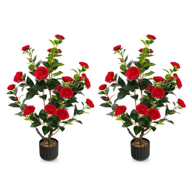Arbore artificial de camelie 95 cm cu flori roșii de mătase