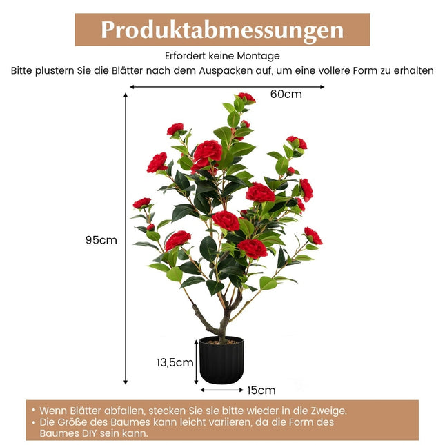 Arbore artificial de camelie 95 cm cu flori roșii de mătase