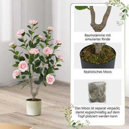 Camelia artificiala cu flori, 90 cm, roz