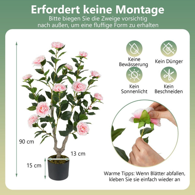 Camelia artificiala cu flori, 90 cm, roz
