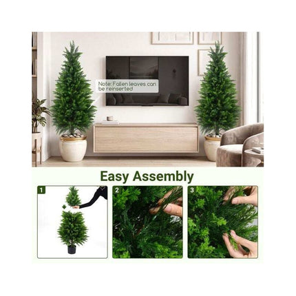 Artificial Cedar Trees 120 cm in Pot, Set of 2, Cement-Filled Base, Green