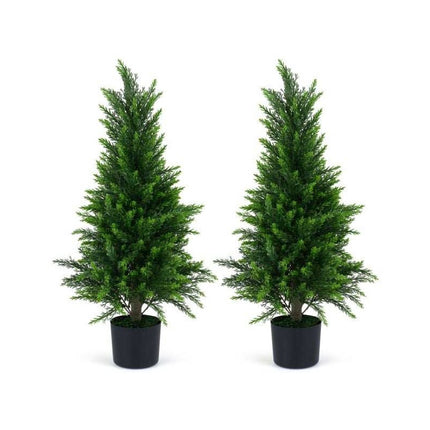 Artificial Cedar Trees 90 cm in Pot, Set of 2, Cement-Filled Base, Green