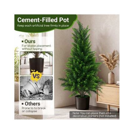 Artificial Cedar Trees 90 cm in Pot, Set of 2, Cement-Filled Base, Green