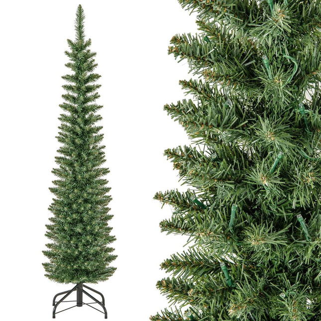 Brad de Crăciun artificial 150 cm, pre-iluminat 150 LED-uri, subțire