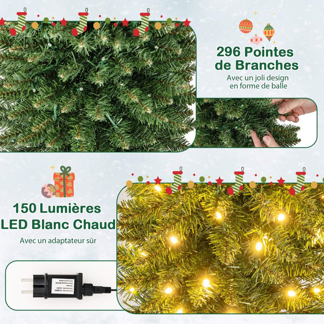 Brad de Crăciun artificial 150 cm, pre-iluminat 150 LED-uri, subțire