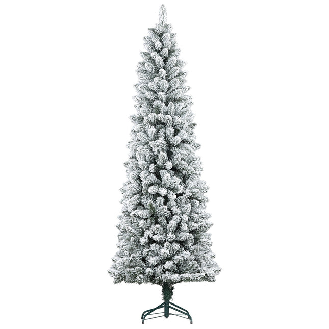 Pom de Crăciun artificial, 210 cm, Design subțire, acoperit cu zăpadă