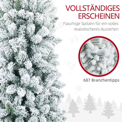 Pom de Crăciun artificial, 210 cm, Design subțire, acoperit cu zăpadă
