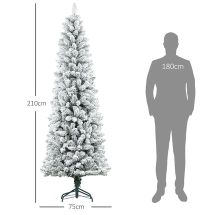 Pom de Crăciun artificial, 210 cm, Design subțire, acoperit cu zăpadă