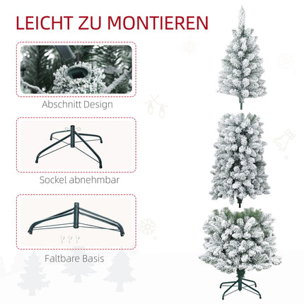 Pom de Crăciun artificial, 210 cm, Design subțire, acoperit cu zăpadă