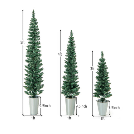 Set de brazi de Crăciun artificiali, pachet de 3, găleți metalice de 90-150 cm