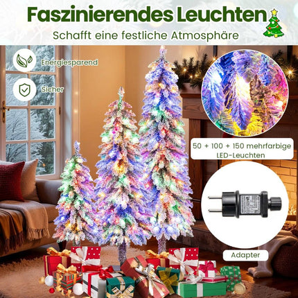 Artificial Christmas Tree Set with Lights & Snow, 3 Sizes