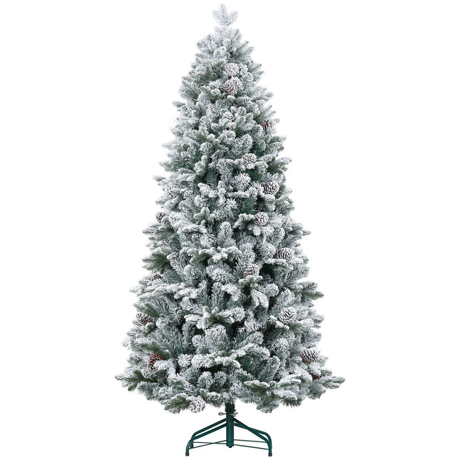 Brad artificial de Craciun 180 cm cu 1489 varfuri si zapada artificiala pliabil cu suport metalic pentru decor festiv de Craciun in verde