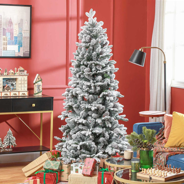 Brad artificial de Craciun 180 cm cu 1489 varfuri si zapada artificiala pliabil cu suport metalic pentru decor festiv de Craciun in verde