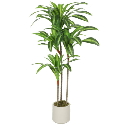Arbore artificial Dracaena 120 cm, trunchiuri flexibile, ghiveci alb