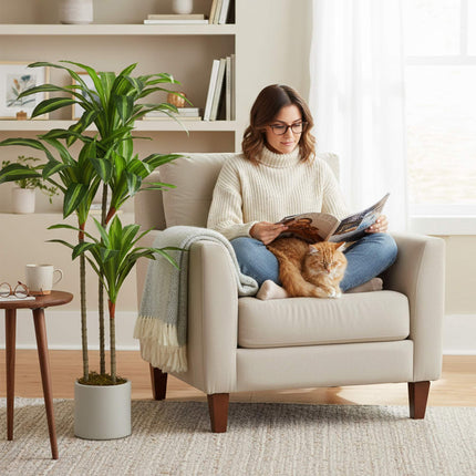 Arbore artificial Dracaena 120 cm, trunchiuri flexibile, ghiveci alb