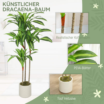 Arbore artificial Dracaena 120 cm, trunchiuri flexibile, ghiveci alb