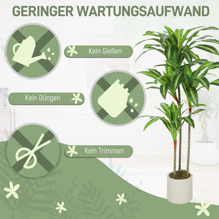 Arbore artificial Dracaena 120 cm, trunchiuri flexibile, ghiveci alb