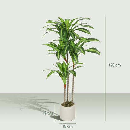 Arbore artificial Dracaena 120 cm, trunchiuri flexibile, ghiveci alb