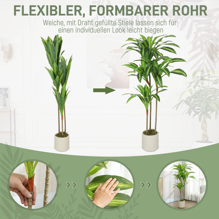 Arbore artificial Dracaena 120 cm, trunchiuri flexibile, ghiveci alb