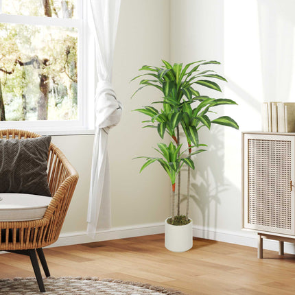 Arbore artificial Dracaena 120 cm, trunchiuri flexibile, ghiveci alb
