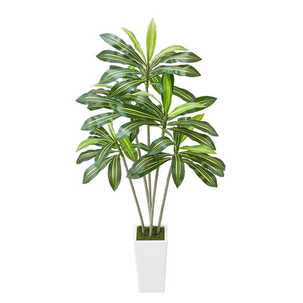 Artificial Dracaena Tree 6 ft, White Tall Planter