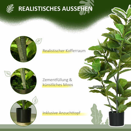 Plantă Ficus Artificială, 110 cm, 90 de Frunze cu Ghiveci