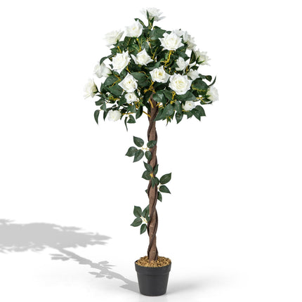 Brad de flori artificiale cu trandafiri albi, 120 cm
