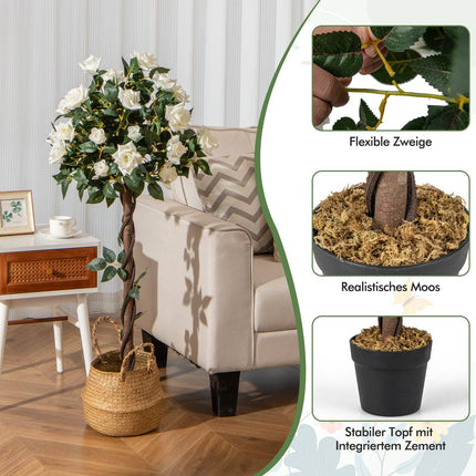 Brad de flori artificiale cu trandafiri albi, 120 cm
