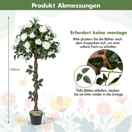 Brad de flori artificiale cu trandafiri albi, 120 cm
