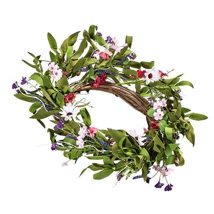 Artificial Flower Wreath 22 Inch, Pink Green Daisies