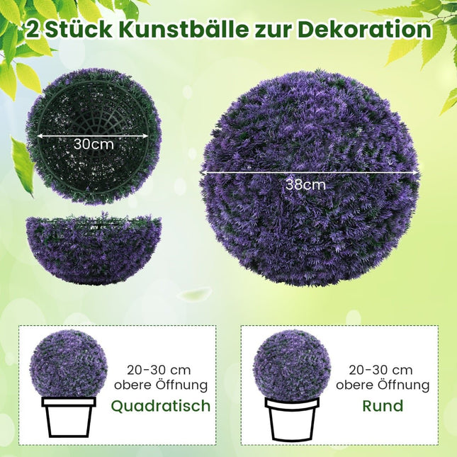 Bile artificiale de lavandă pentru flori topiare, rezistente la UV, 38 cm, set de 2