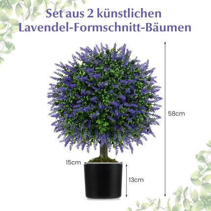Arbori artificiali de lavandă, 58 cm, set de 2
