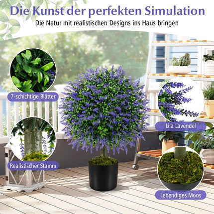 Arbori artificiali de lavandă, 58 cm, set de 2