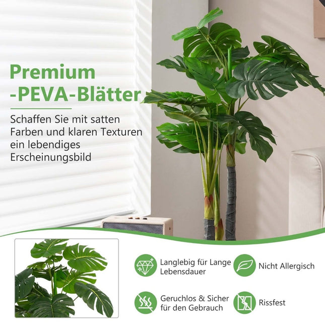 Plantă artificială Monstera, 120 cm, 20 frunze, durabilă