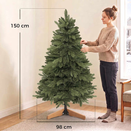 Artificial Noble Fir Christmas Tree 150 cm with 525 Tips, Wooden Stand, Green