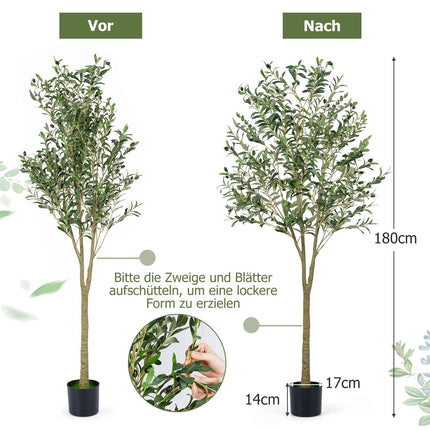 Măslin artificial 180 cm cu ghiveci, 1296 frunze, 72 măsline