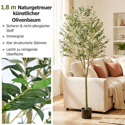 Măslin artificial 180 cm cu ghiveci, 1296 frunze, 72 măsline