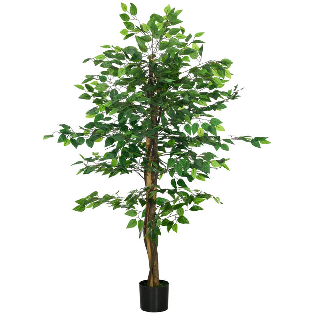 Planta artificiala, planta artificiala de 150 cm cu jardiniera, muschi artificial, copac artificial ficus, planta de apartament pentru camera de zi, verde