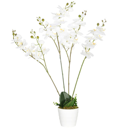 Plantă artificială Orhidee artificială în ghiveci Flori artificiale 75 cm Plantă de apartament albă pentru sufragerie și dormitor